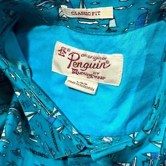 Original Penguin Teens large ๐๐ปBlue Sailboat Print Short Sleeve Button Up - Picture 6 of 6